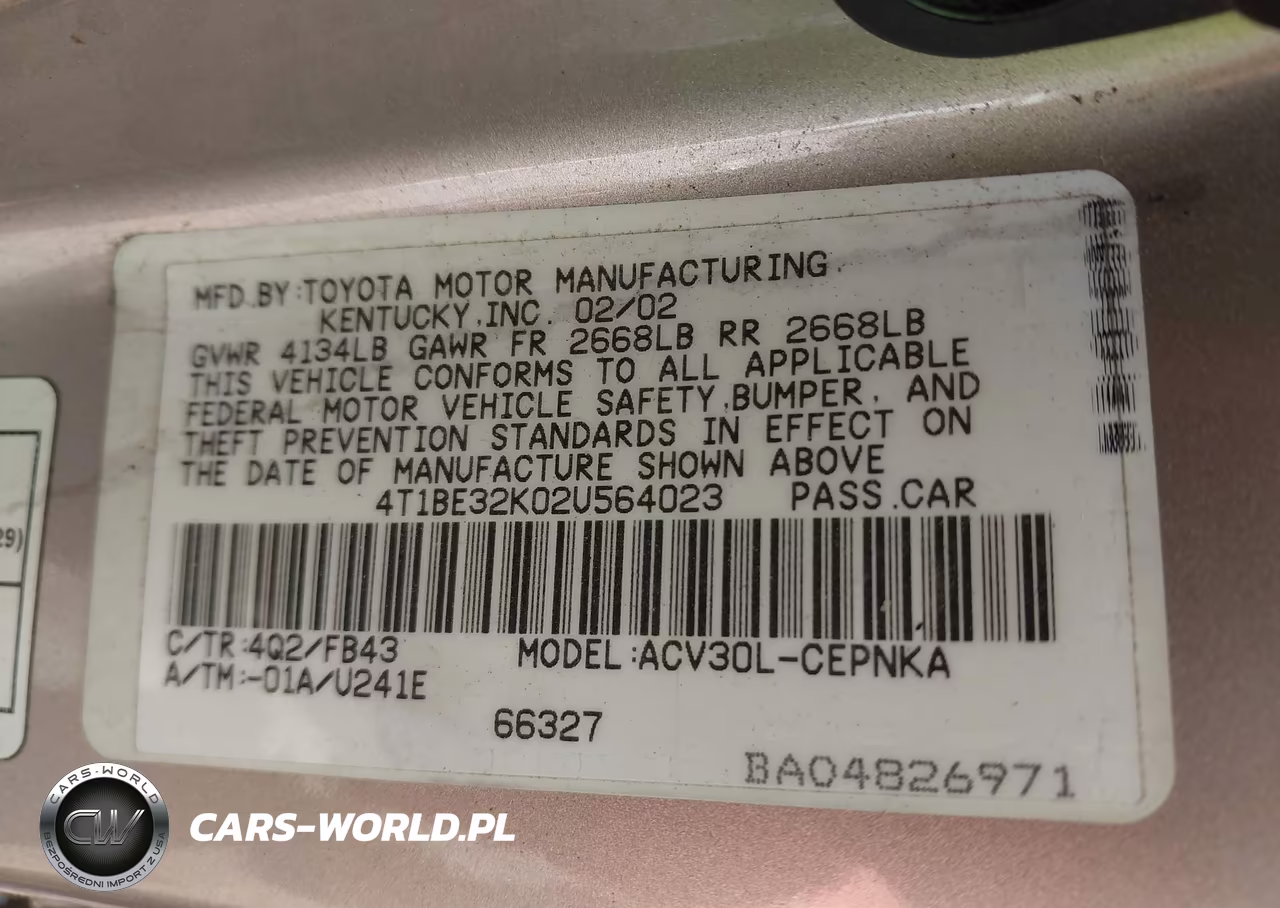2002 Toyota Camry Le VIN:4T1BE32K02U564023 - 9