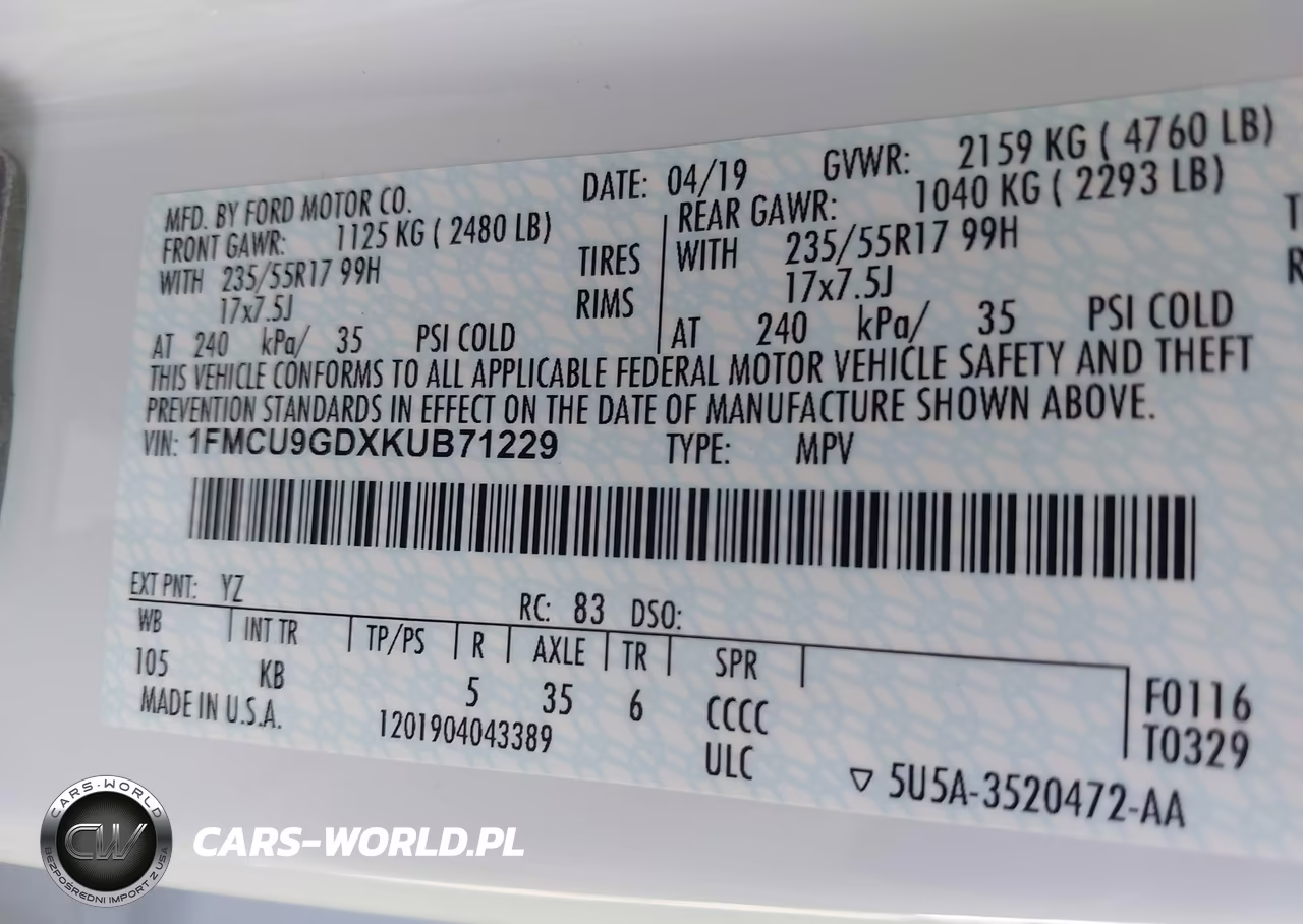 2019 Ford Escape Se VIN:1FMCU9GDXKUB71229 - 9