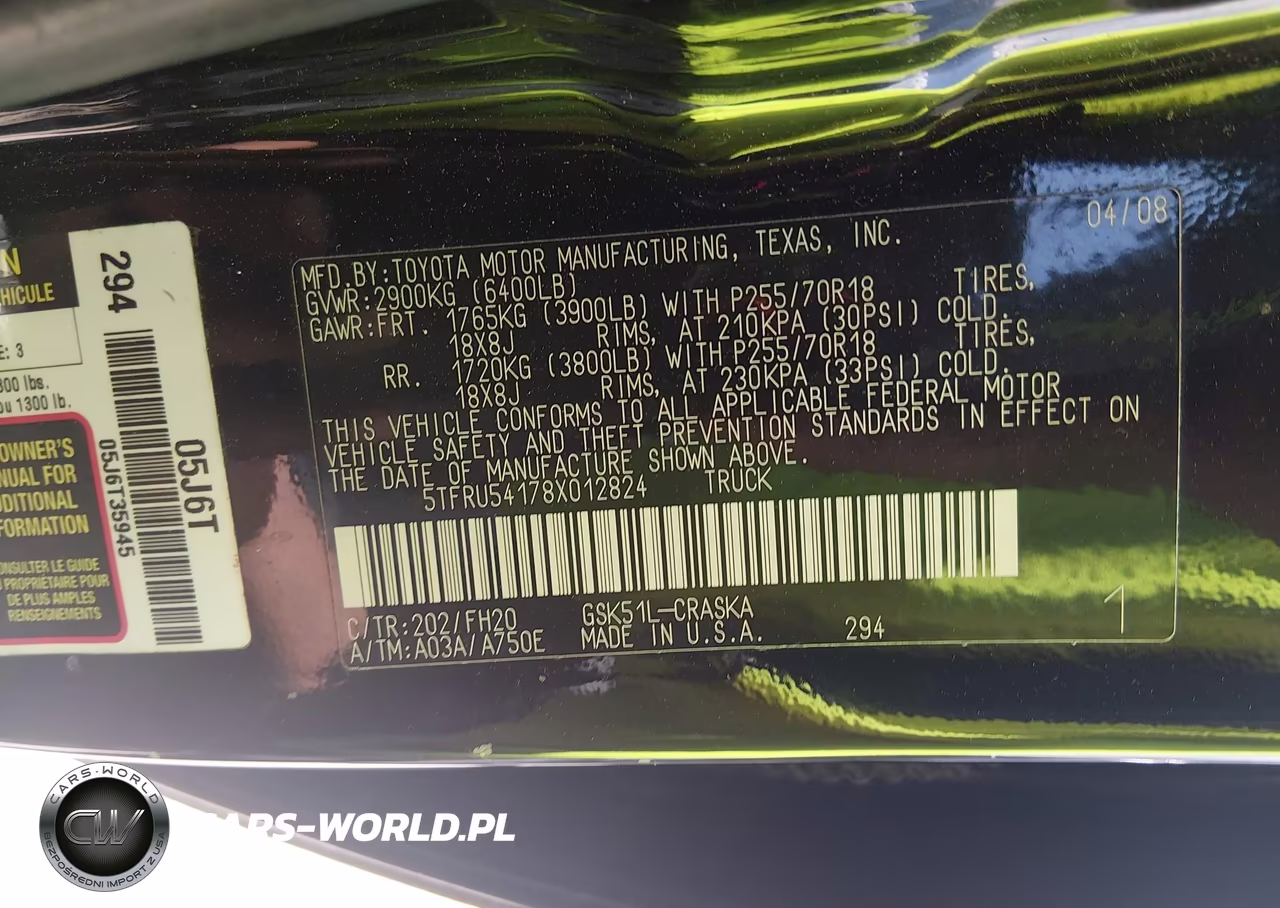2008 Toyota Tundra Base V6 VIN:5TFRU54178X012824 - 9