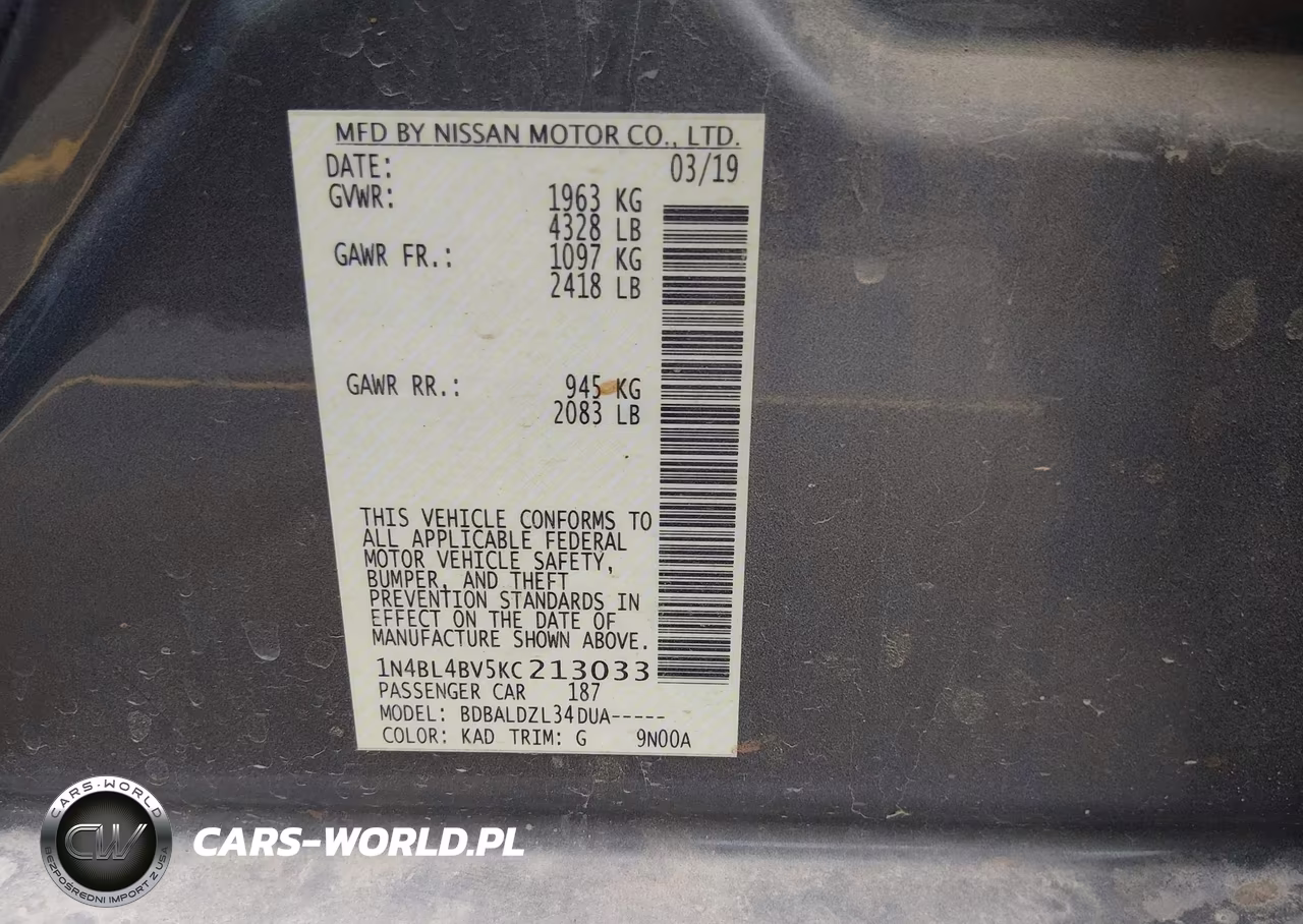2019 Nissan Altima 2.5 S VIN:1N4BL4BV5KC213033 - 9