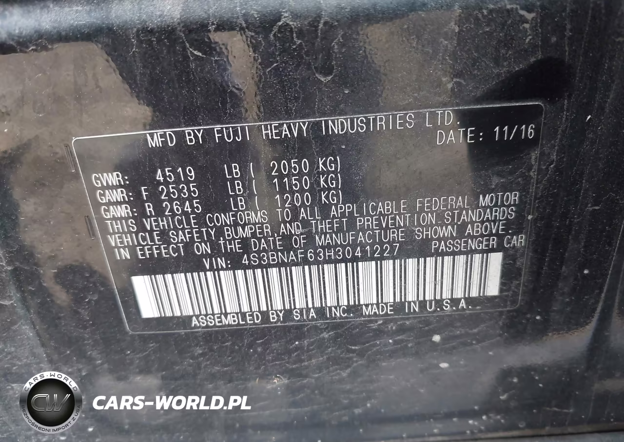 2017 Subaru Legacy 2.5I Premium VIN:4S3BNAF63H3041227 - 9