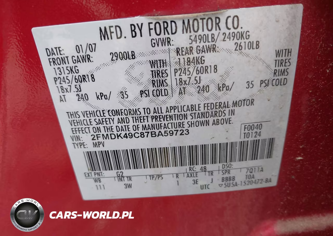 2007 Ford Edge Sel Plus VIN:2FMDK49C87BA59723 - 9