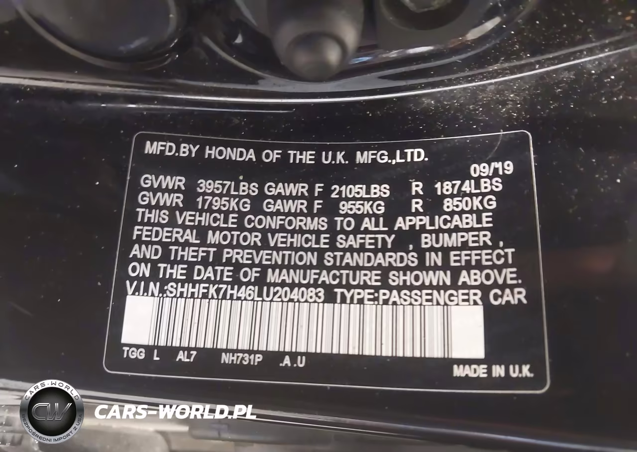 2020 Honda Civic Sport VIN:SHHFK7H46LU204083 - 9