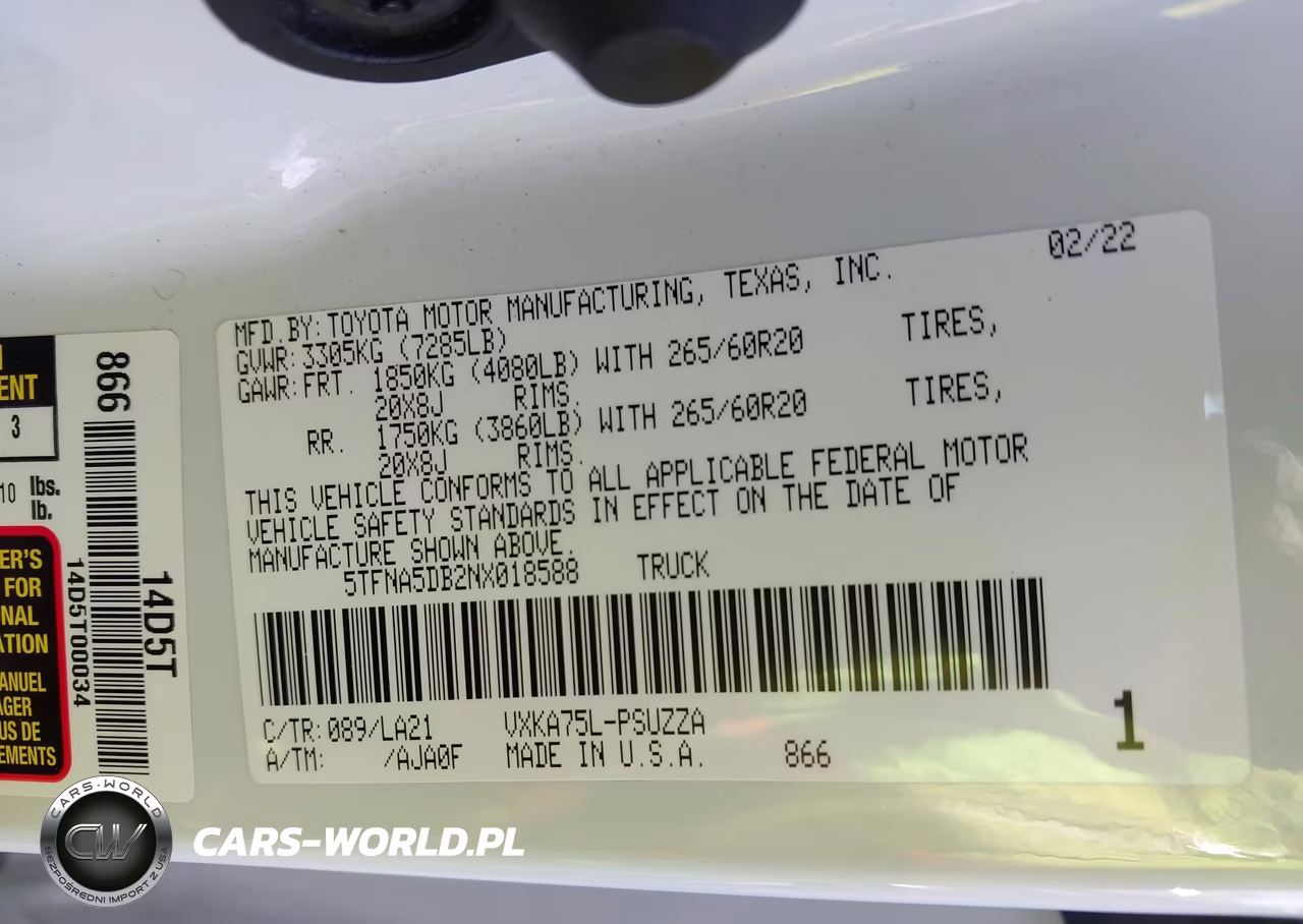 2022 Toyota Tundra Platinum VIN:5TFNA5DB2NX018588 - 9