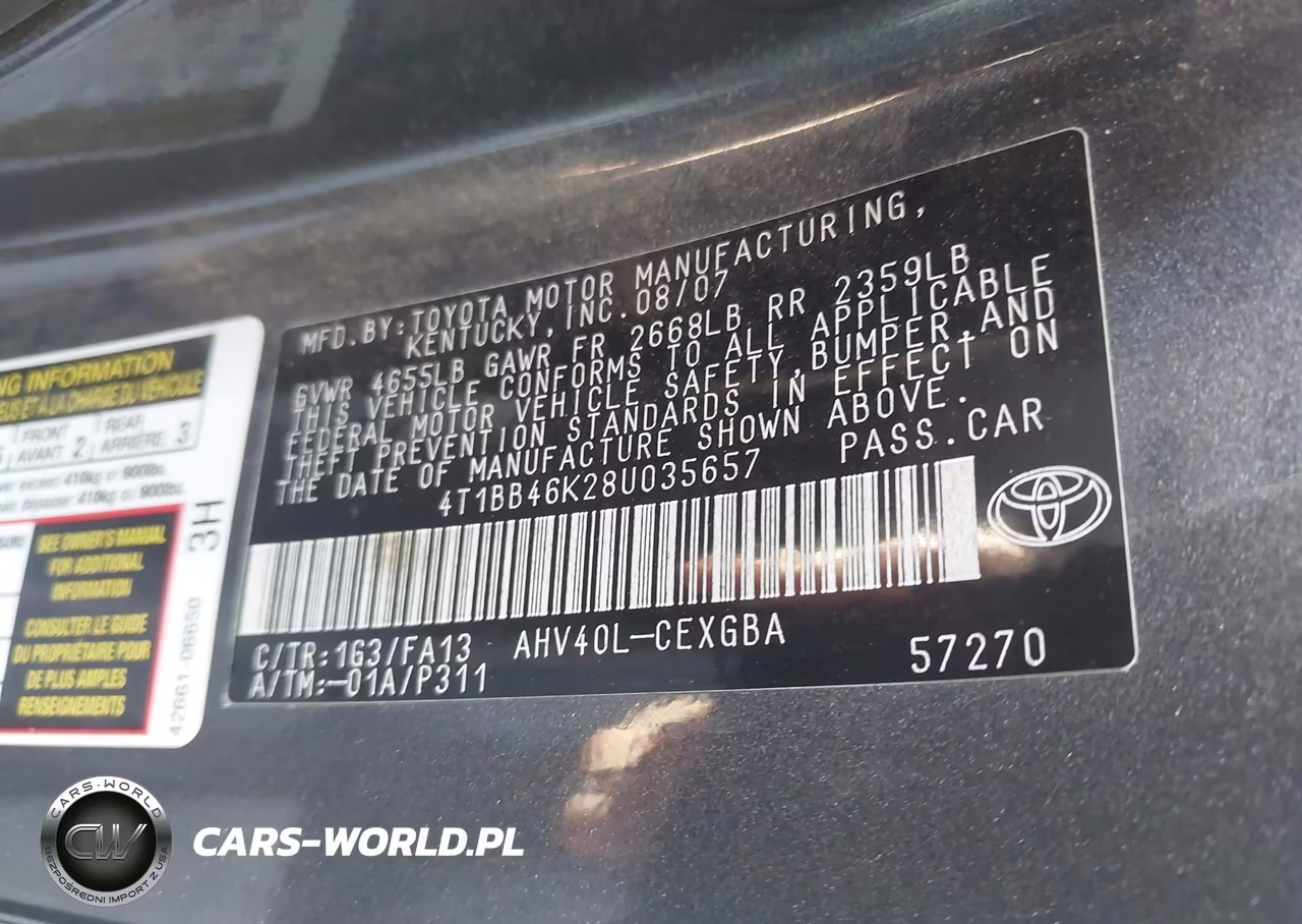 2008 Toyota Camry Hybrid VIN:4T1BB46K28U035657 - 9