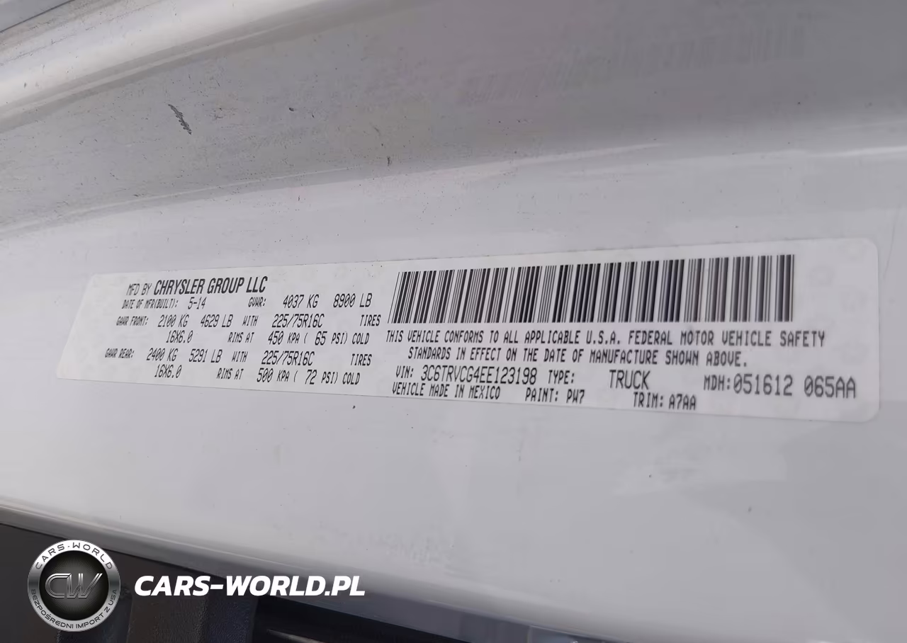 2014 Ram Promaster 2500 High Roof VIN:3C6TRVCG4EE123198 - 9