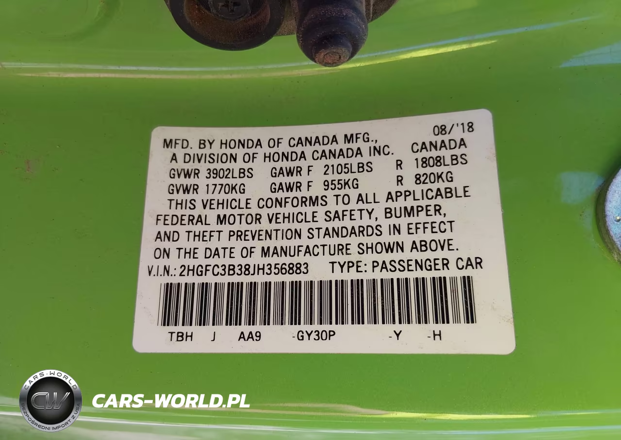2018 Honda Civic Ex-T VIN:2HGFC3B38JH356883 - 9