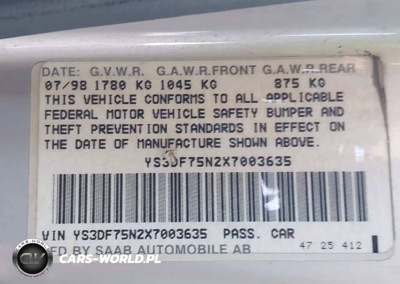 1999 Saab 9-3 Se VIN:YS3DF75N2X7003635 - 9