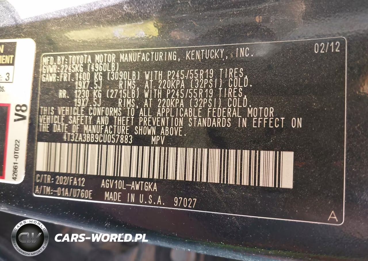 2012 Toyota Venza Le VIN:4T3ZA3BB9CU057883 - 9