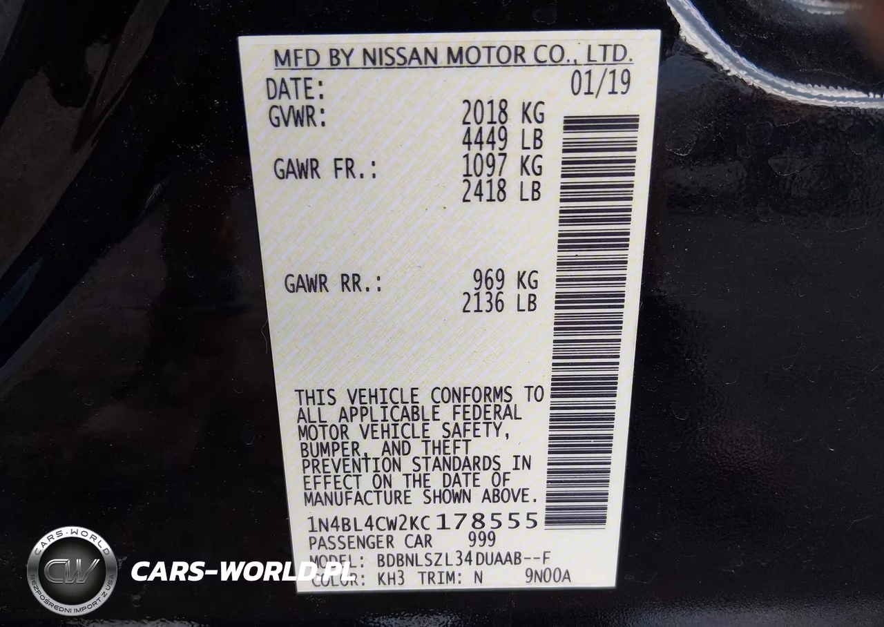 2019 Nissan Altima 2.5 Sr VIN:1N4BL4CW2KC178555 - 9