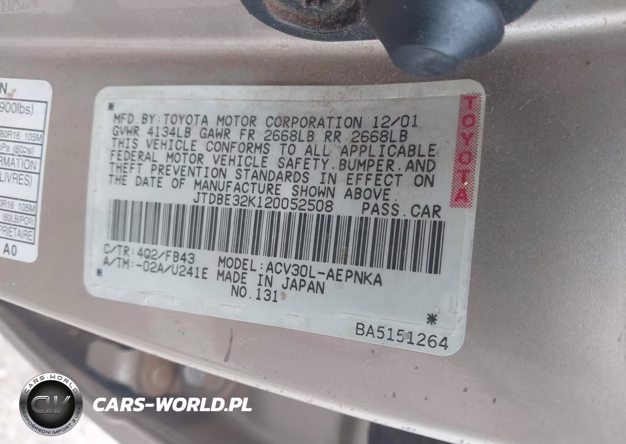 2002 Toyota Camry Le VIN:JTDBE32K120052508 - 9