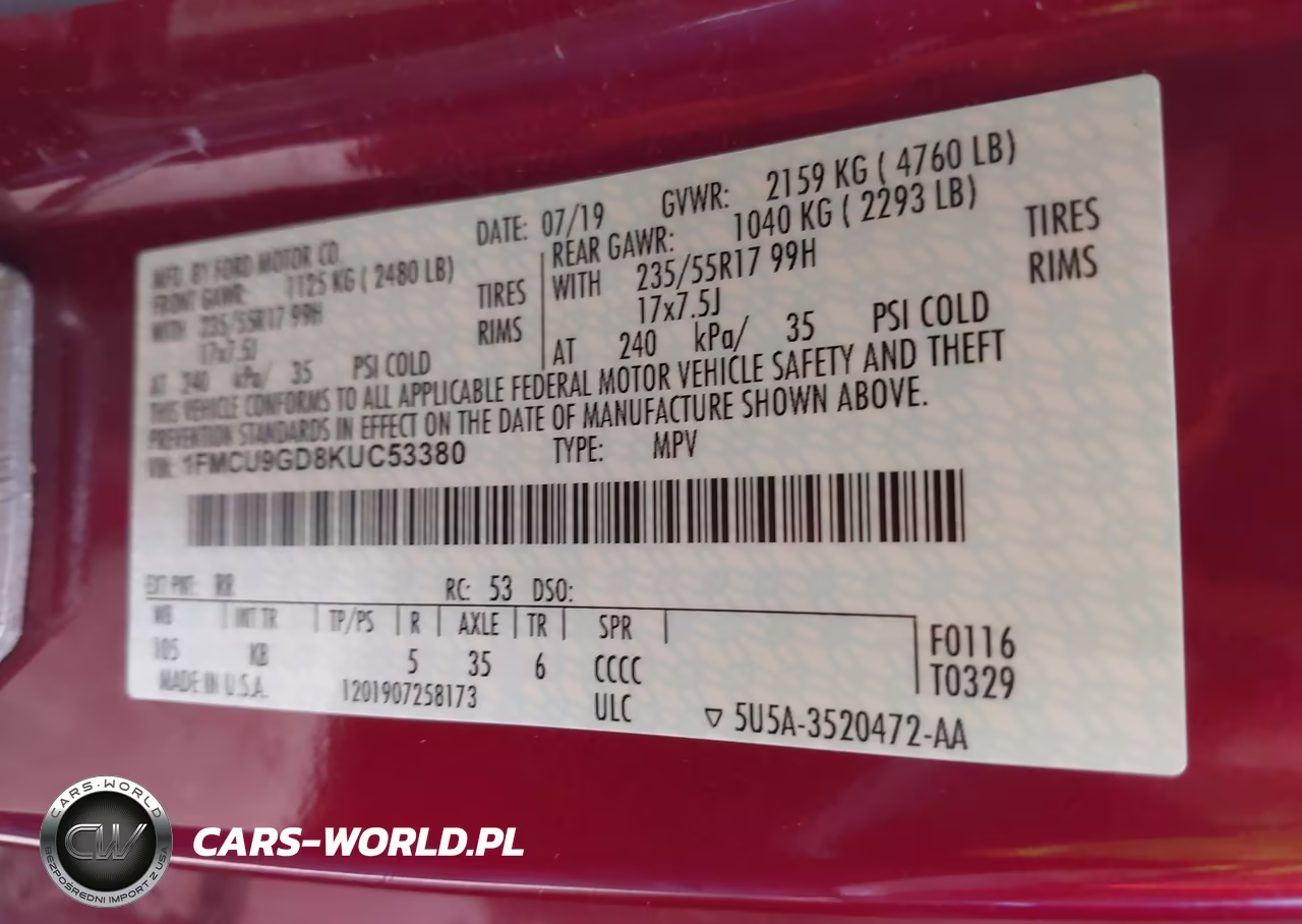 2019 Ford Escape Se VIN:1FMCU9GD8KUC53380 - 9