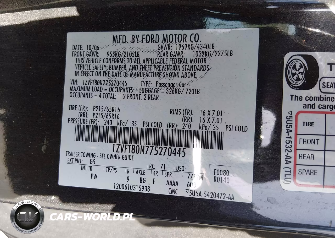 2007 Ford Mustang V6 Deluxe-V6 Premium VIN:1ZVFT80N775270445 - 9