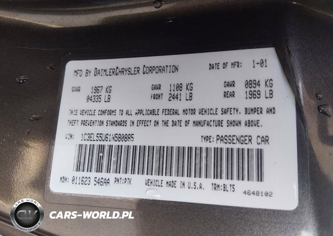 2001 Chrysler Sebring Lxi VIN:1C3EL55U61N580885 - 9