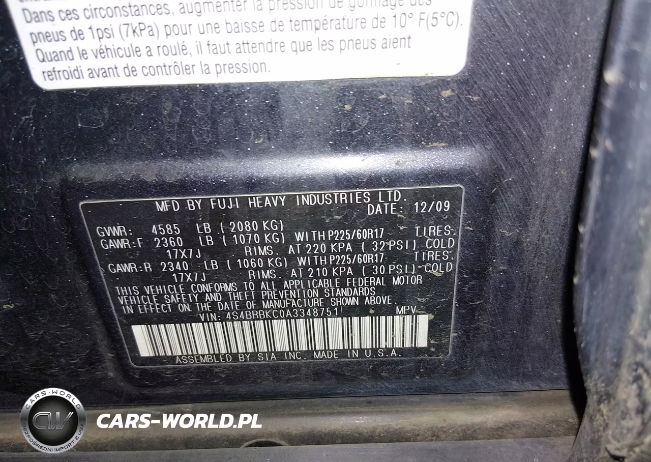 2010 Subaru Outback 2.5I Limited VIN:4S4BRBKC0A3348751 - 9