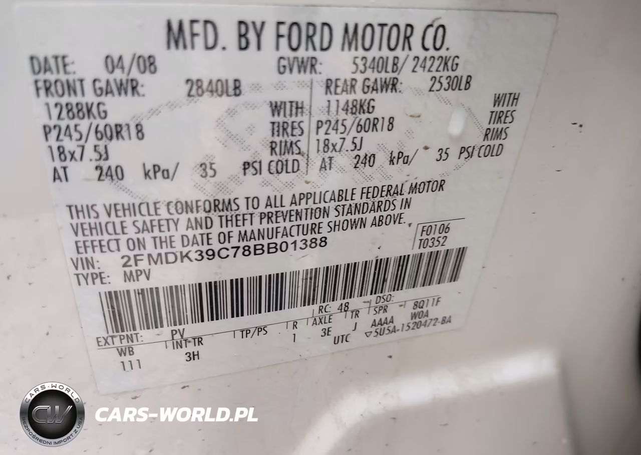 2008 Ford Edge Limited VIN:2FMDK39C78BB01388 - 9