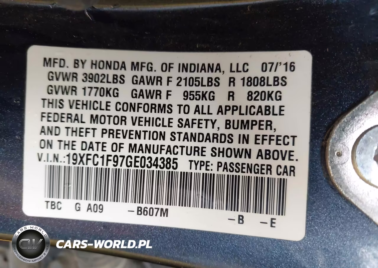 2016 Honda Civic Touring VIN:19XFC1F97GE034385 - 9