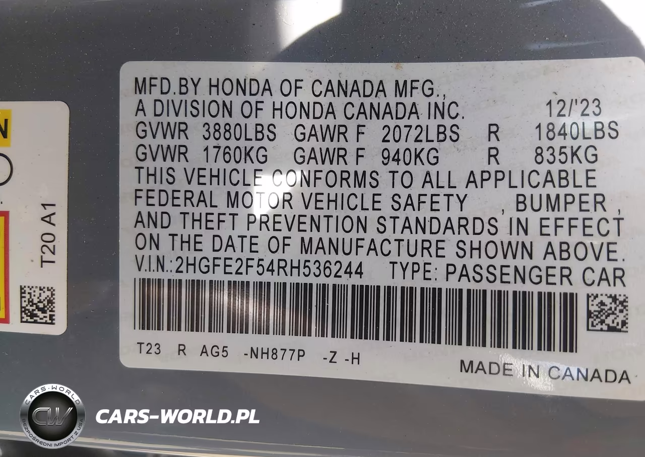 2024 Honda Civic Sport VIN:2HGFE2F54RH536244 - 9