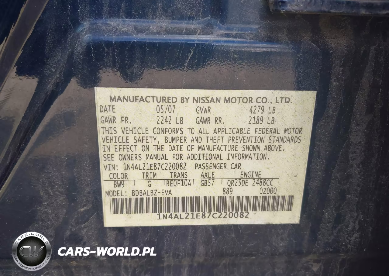 2007 Nissan Altima 2.5 S VIN:1N4AL21E87C220082 - 9