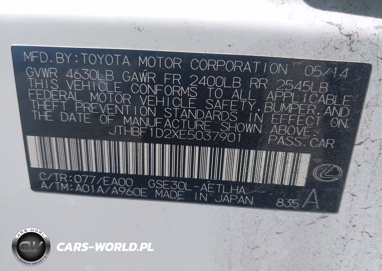 2014 Lexus Is 250 VIN:JTHBF1D2XE5037901 - 9