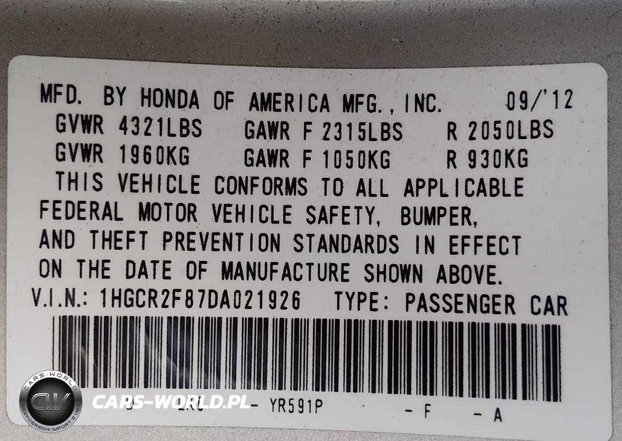 2013 Honda Accord Ex-L VIN:1HGCR2F87DA021926 - 9
