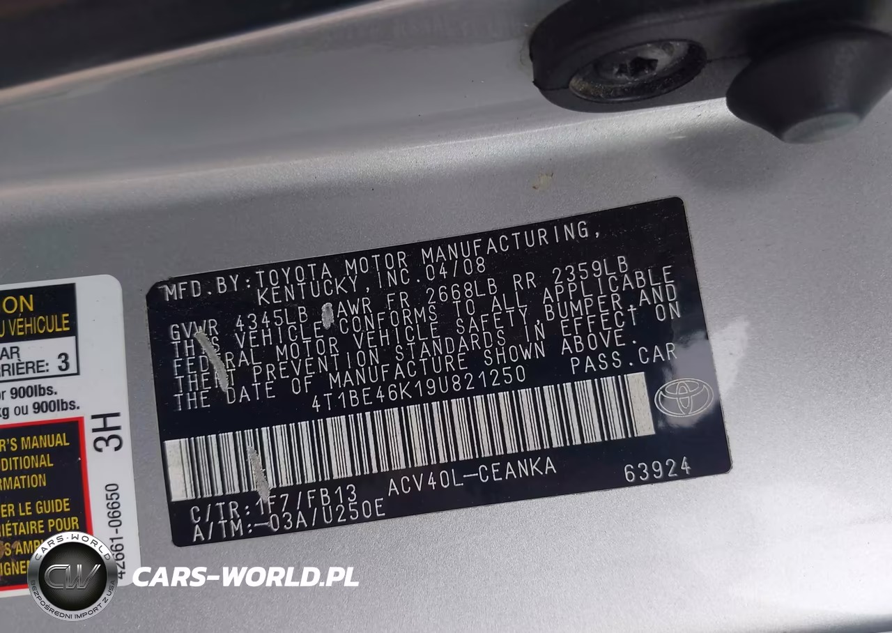 2009 Toyota Camry Le VIN:4T1BE46K19U821250 - 9