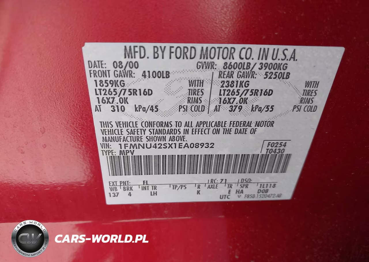 2001 Ford Excursion Limited VIN:1FMNU42SX1EA08932 - 9
