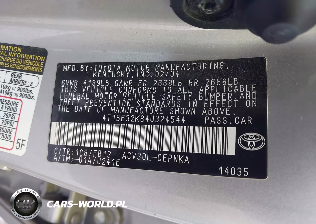 2004 Toyota Camry Le VIN:4T1BE32K84U324544 - 9