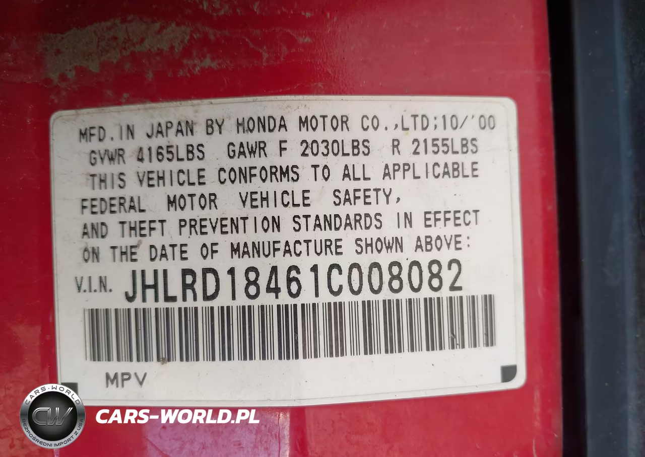 2001 Honda Cr-V Lx VIN:JHLRD18461C008082 - 9