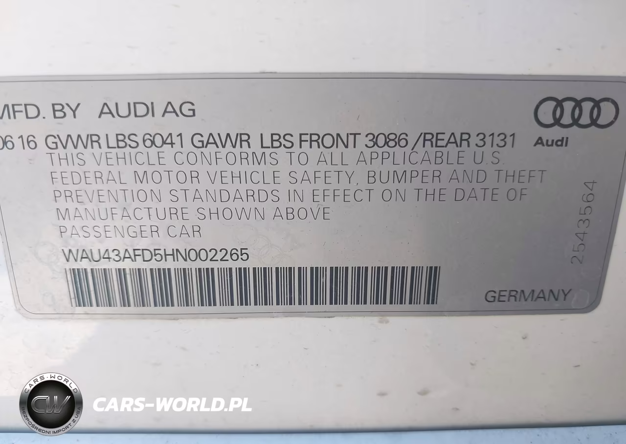 2017 Audi A8 L Sport VIN:WAU43AFD5HN002265 - 9