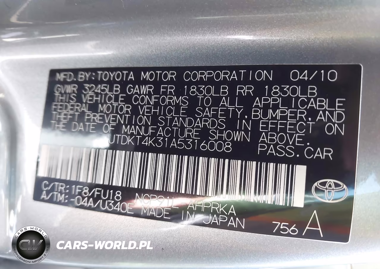 2010 Toyota Yaris VIN:JTDKT4K31A5316008 - 9