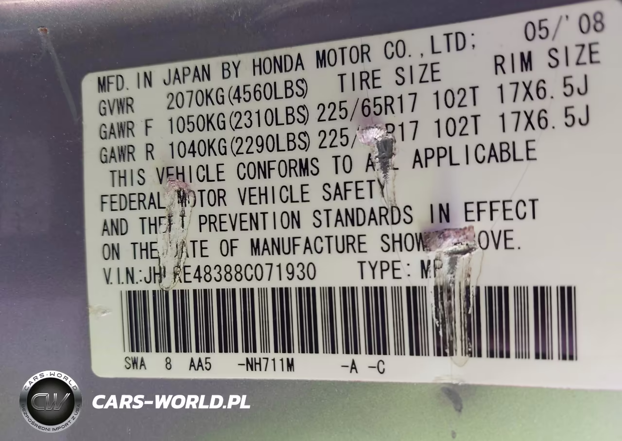 2008 Honda Cr-V Lx VIN:JHLRE48388C071930 - 9