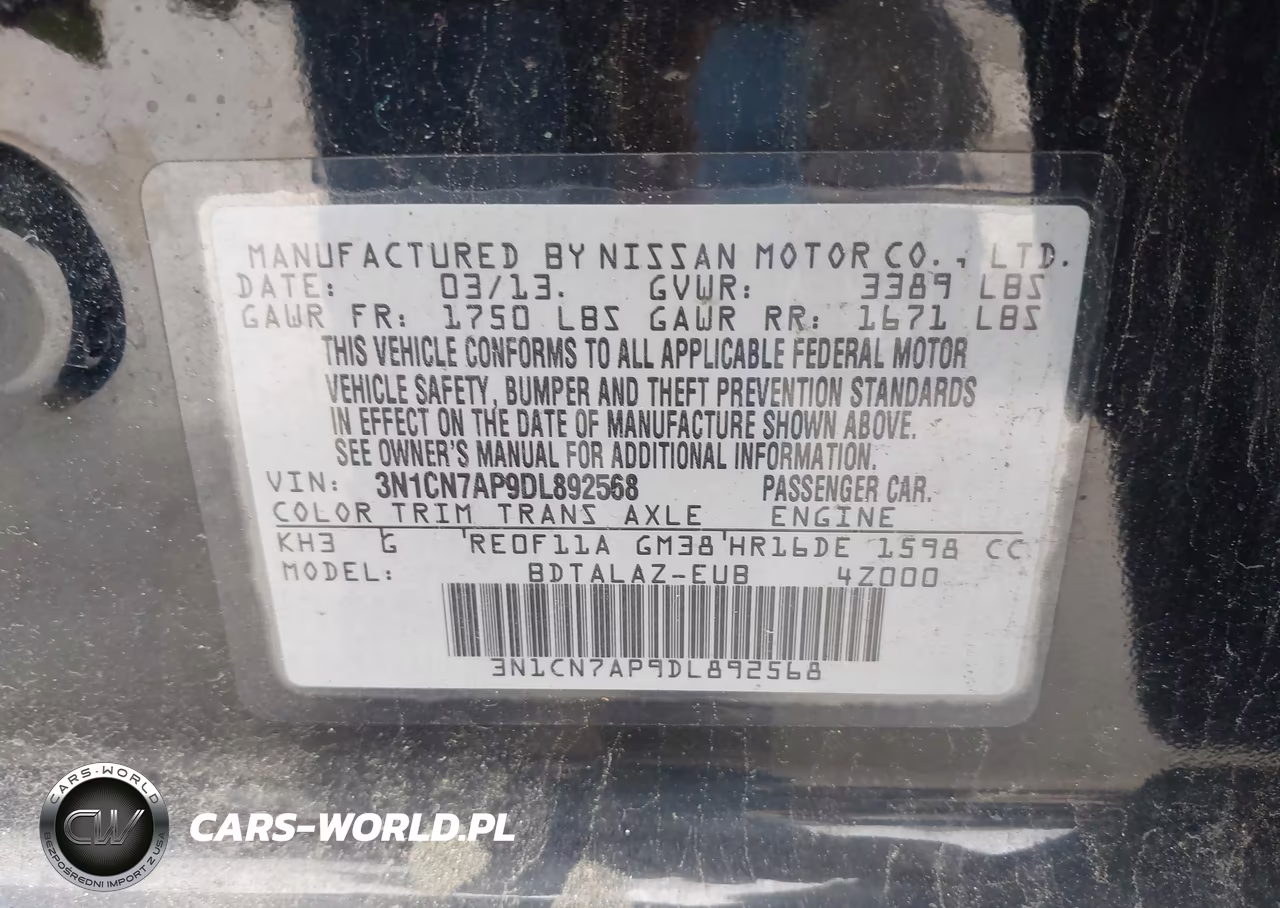 2013 Nissan Versa 1.6 S+ VIN:3N1CN7AP9DL892568 - 9