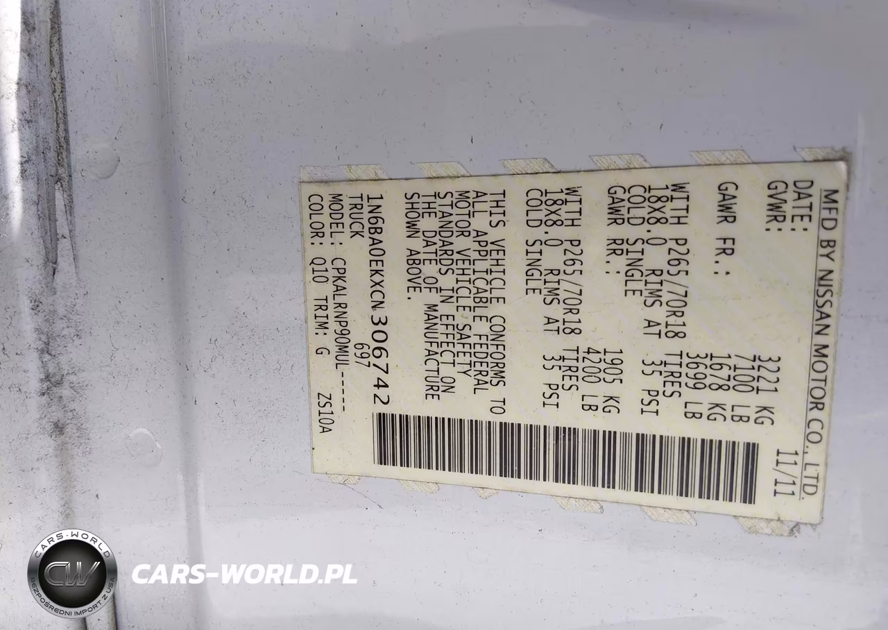 2012 Nissan Titan S VIN:1N6BA0EKXCN306742 - 9
