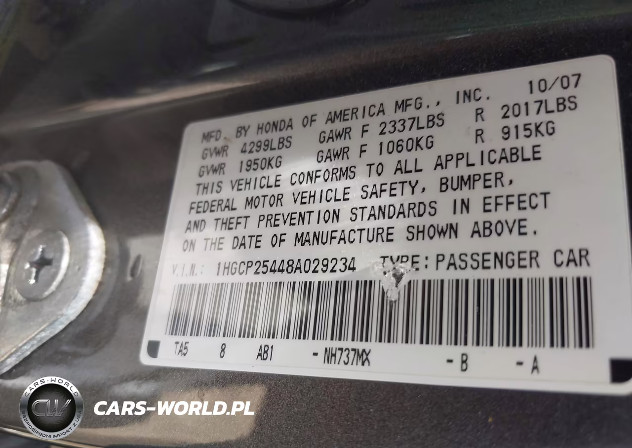 2008 Honda Accord 2.4 Lx-P VIN:1HGCP25448A029234 - 9