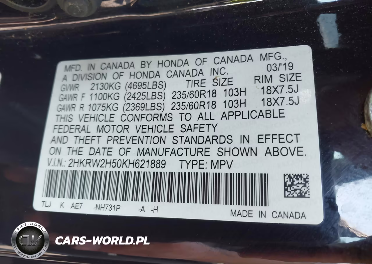 2019 Honda Cr-V Ex VIN:2HKRW2H50KH621889 - 9