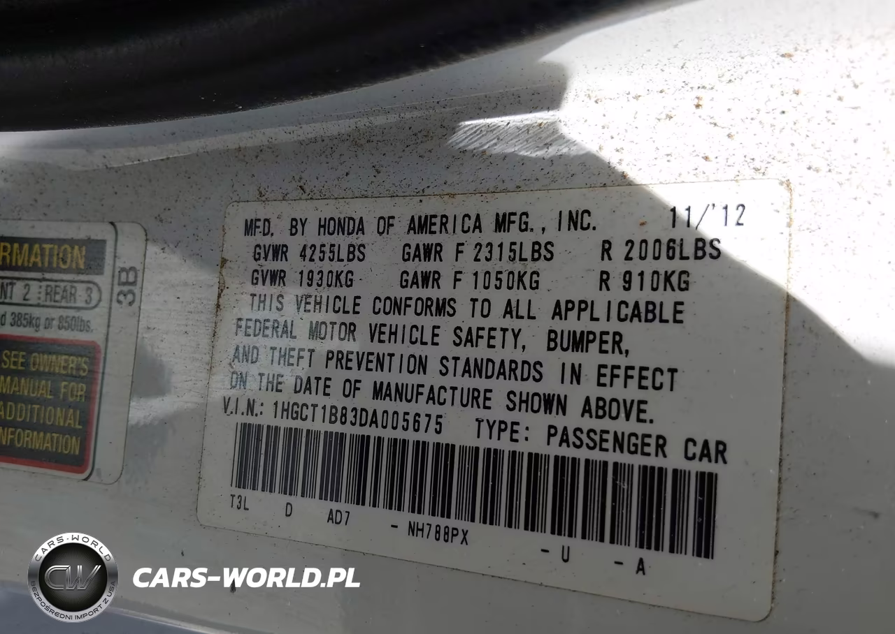 2013 Honda Accord Ex-L VIN:1HGCT1B83DA005675 - 9