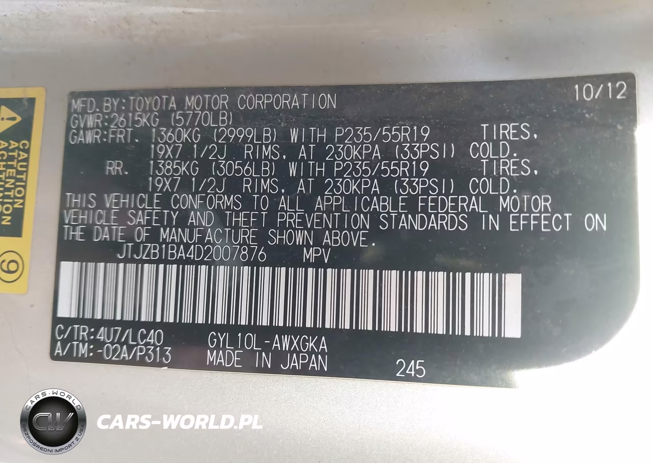 2013 Lexus Rx 450H VIN:JTJZB1BA4D2007876 - 9