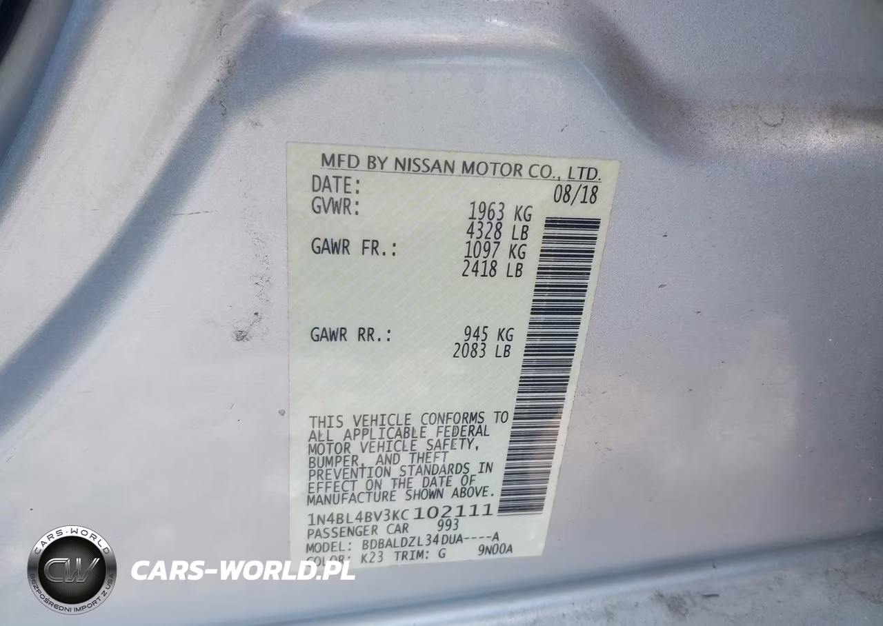 2019 Nissan Altima 2.5 S VIN:1N4BL4BV3KC102111 - 9