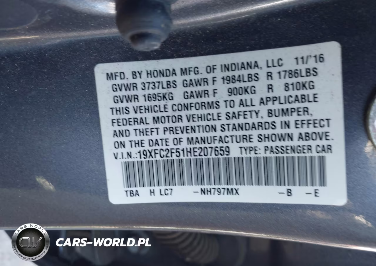 2017 Honda Civic Lx VIN:19XFC2F51HE207659 - 9