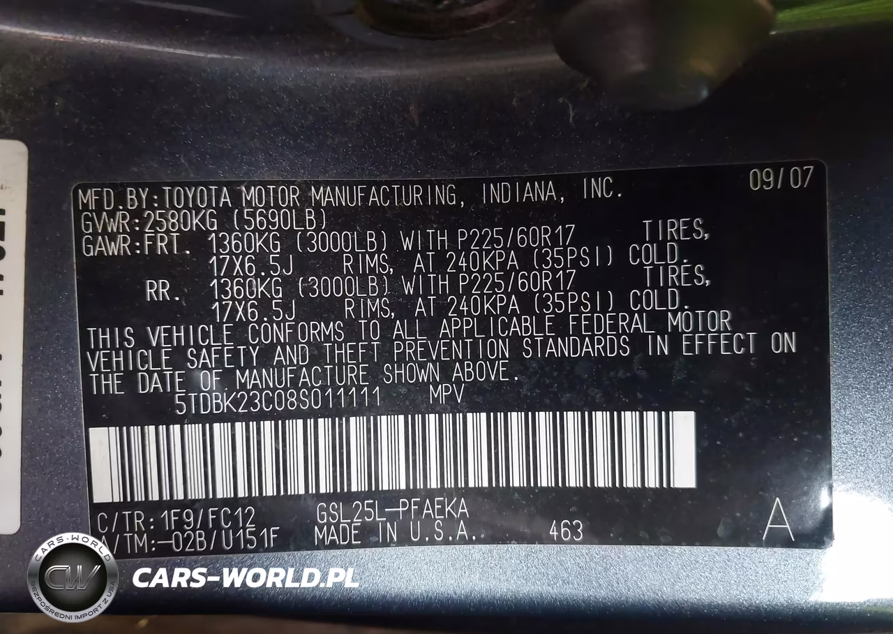 2008 Toyota Sienna Le VIN:5TDBK23C08S011111 - 9