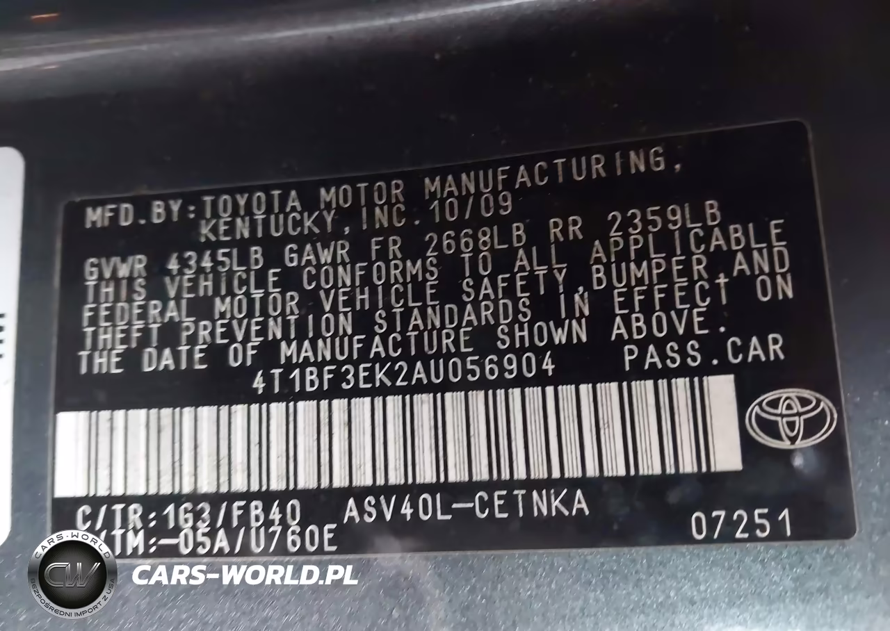 2010 Toyota Camry Le VIN:4T1BF3EK2AU056904 - 9