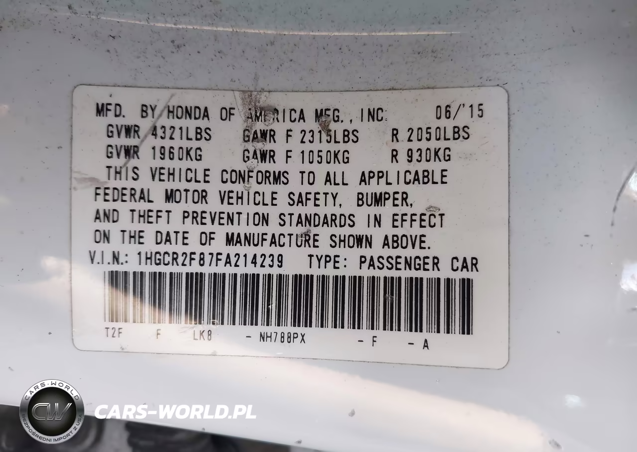 2015 Honda Accord Ex-L VIN:1HGCR2F87FA214239 - 9