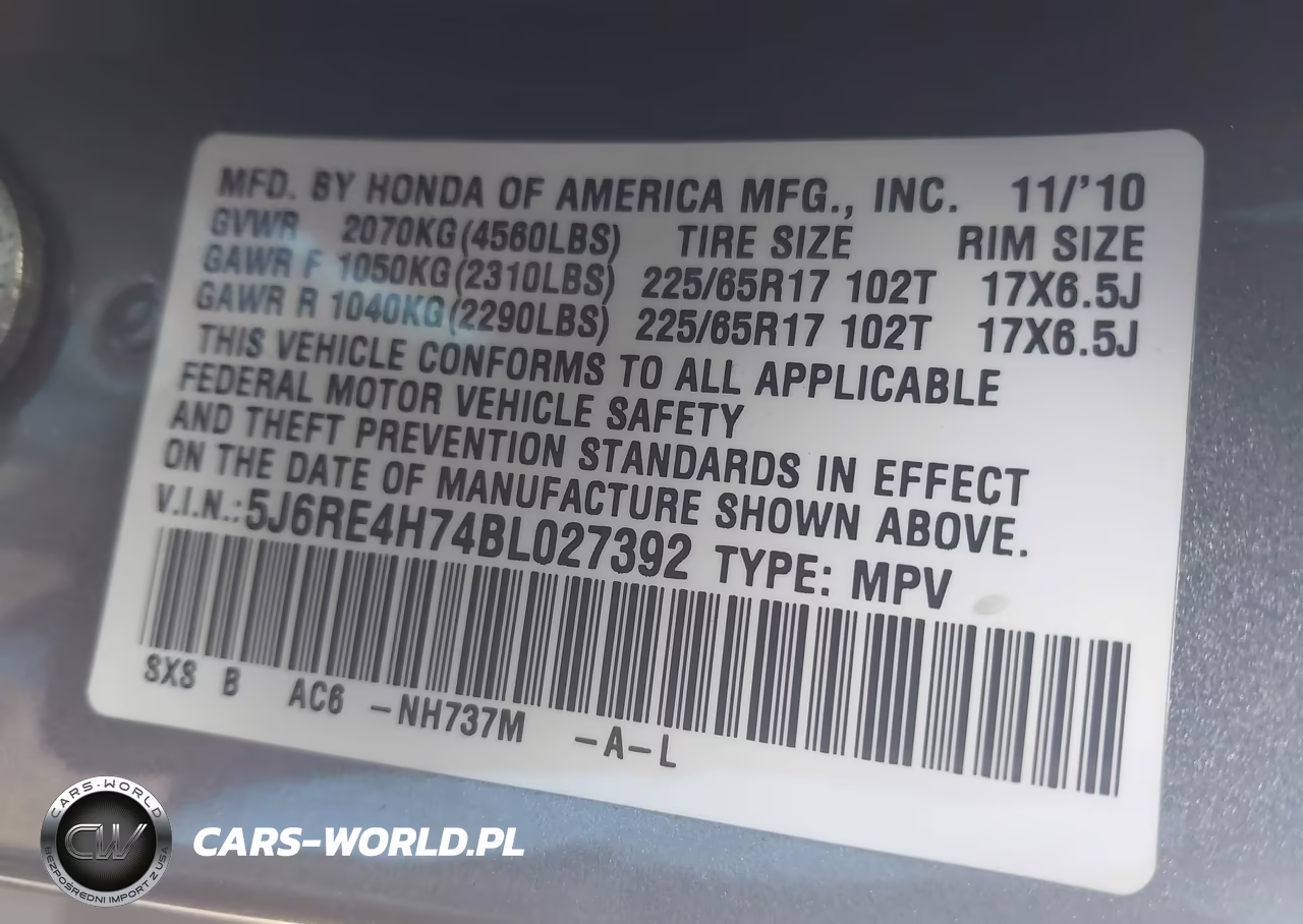 2011 Honda Cr-V Ex-L VIN:5J6RE4H74BL027392 - 9