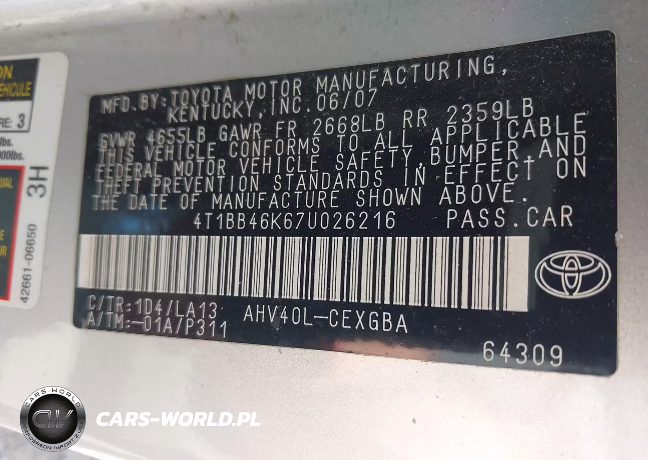 2007 Toyota Camry Hybrid VIN:4T1BB46K67U026216 - 9