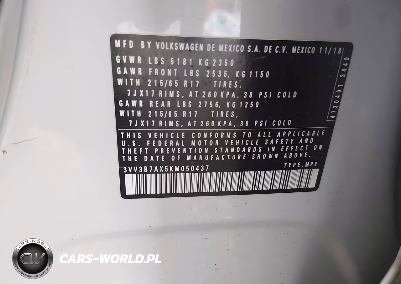 2019 Volkswagen Tiguan 2.0T Se-2.0T Sel-2.0T Sel R-Line-2.0T Sel R-Line Black VIN:3VV3B7AX5KM050437 - 8