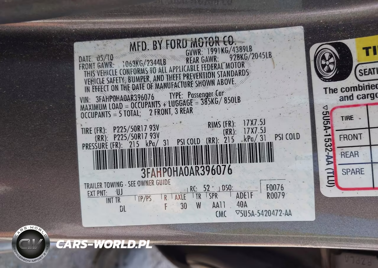 2010 Ford Fusion Se VIN:3FAHP0HA0AR396076 - 9