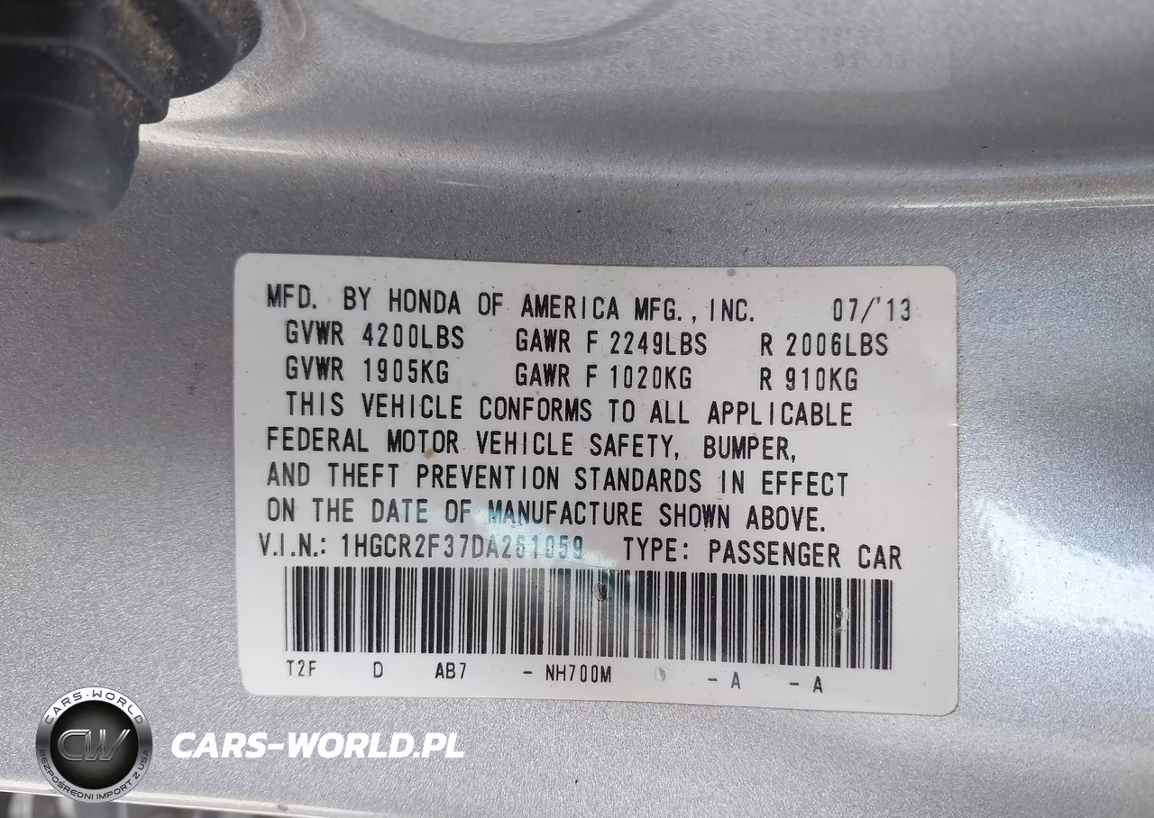 2013 Honda Accord Lx VIN:1HGCR2F37DA261059 - 9