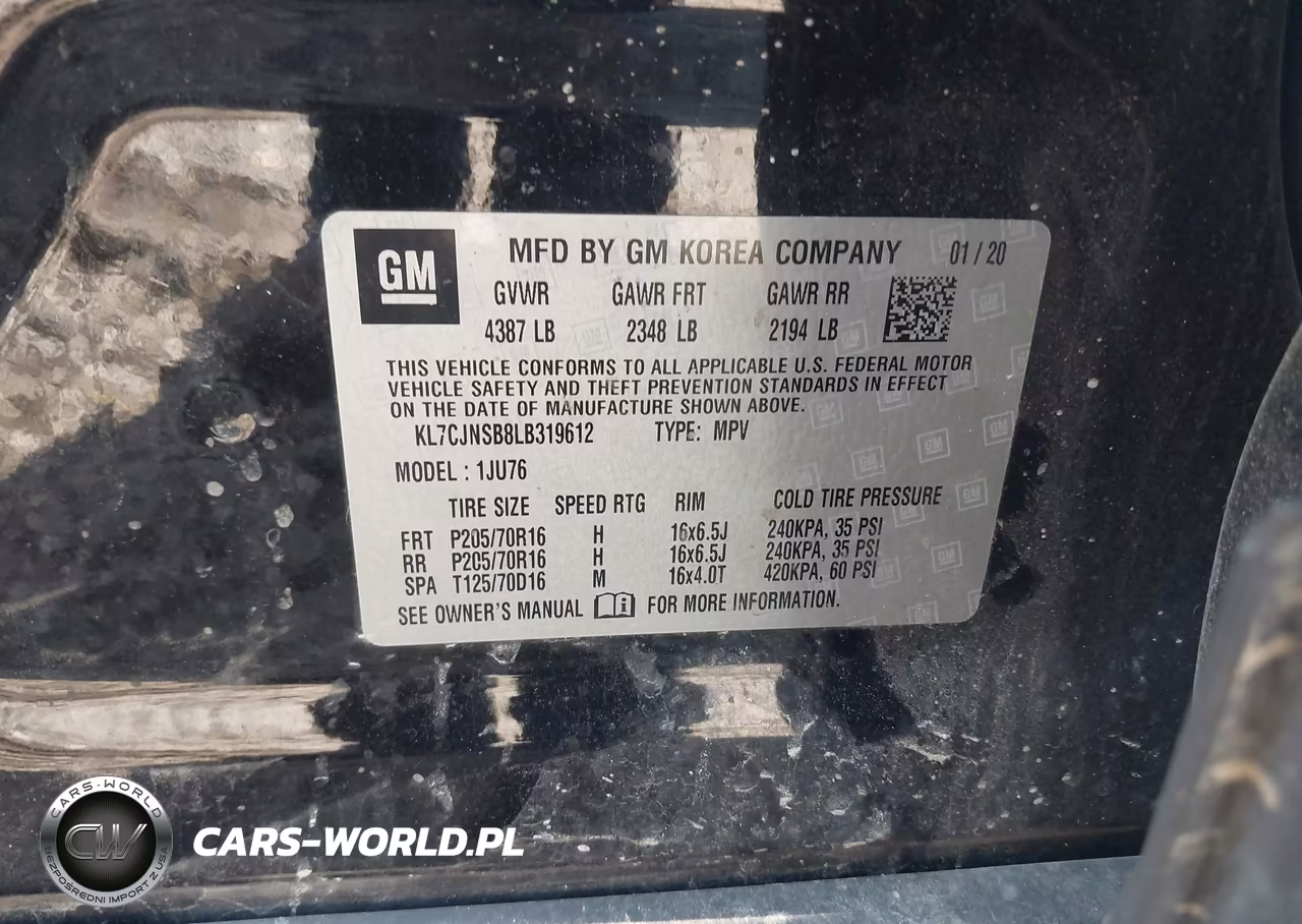 2020 Chevrolet Trax Awd Ls VIN:KL7CJNSB8LB319612 - 9