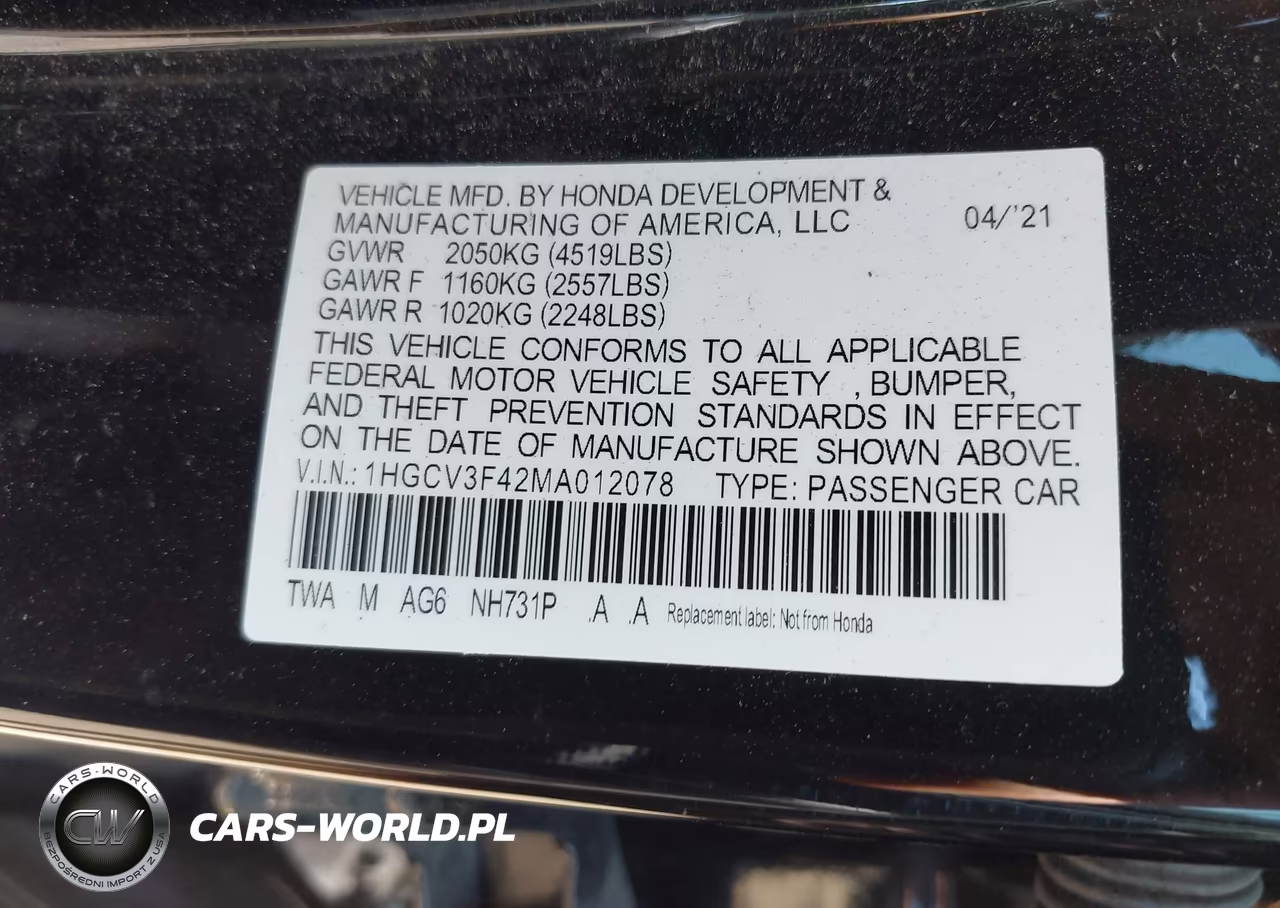 2021 Honda Accord Hybrid Ex VIN:1HGCV3F42MA012078 - 9